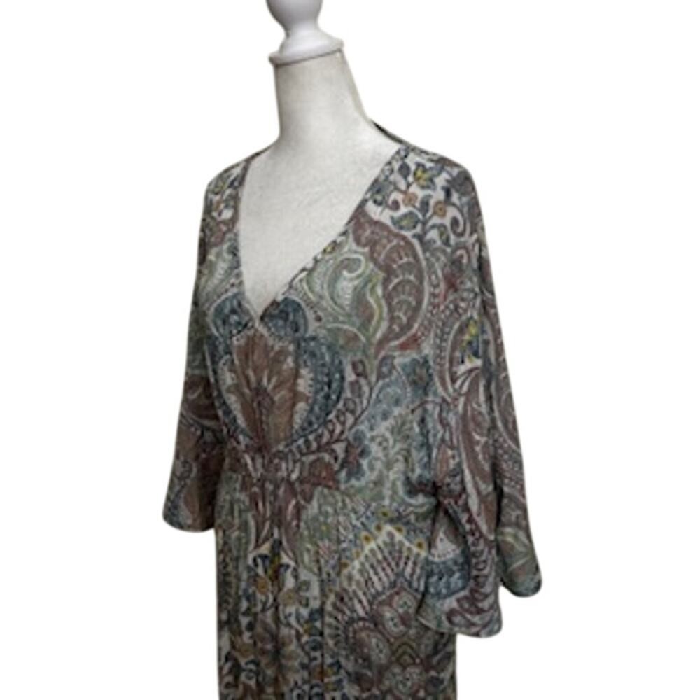 World Market Boho Maxi Dress Kimono Sleeve Paisley Print V Neck S/M Resort - Picture 4 of 9